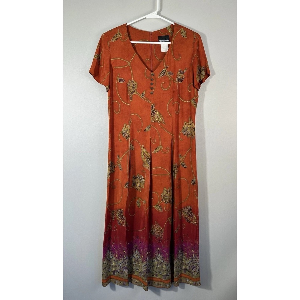 Vtg Positive Attitude Dress Womens 10 Multicolored Rayon Boho Indie Hippie Artsy